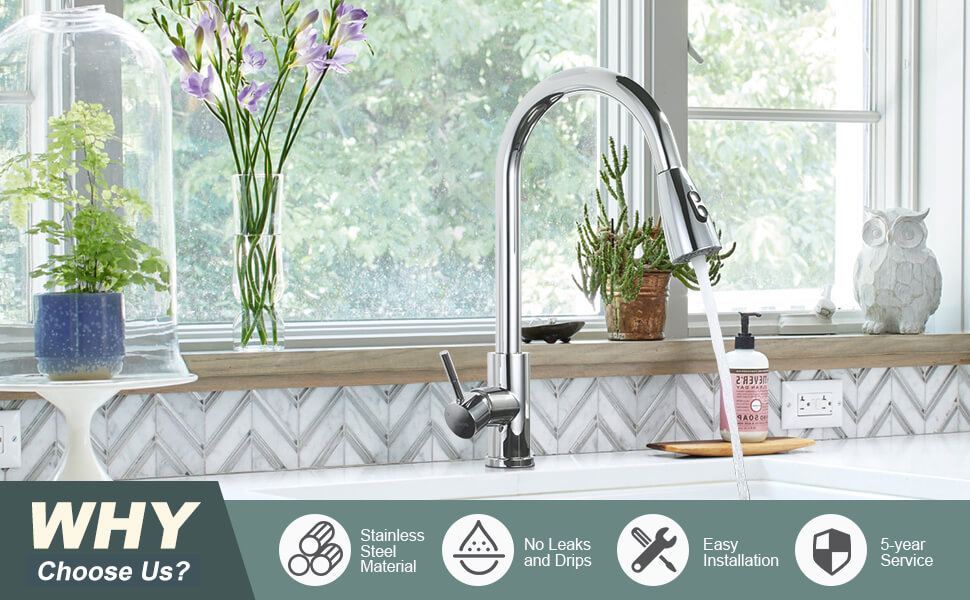 wowow chrome pull down kitchen faucet