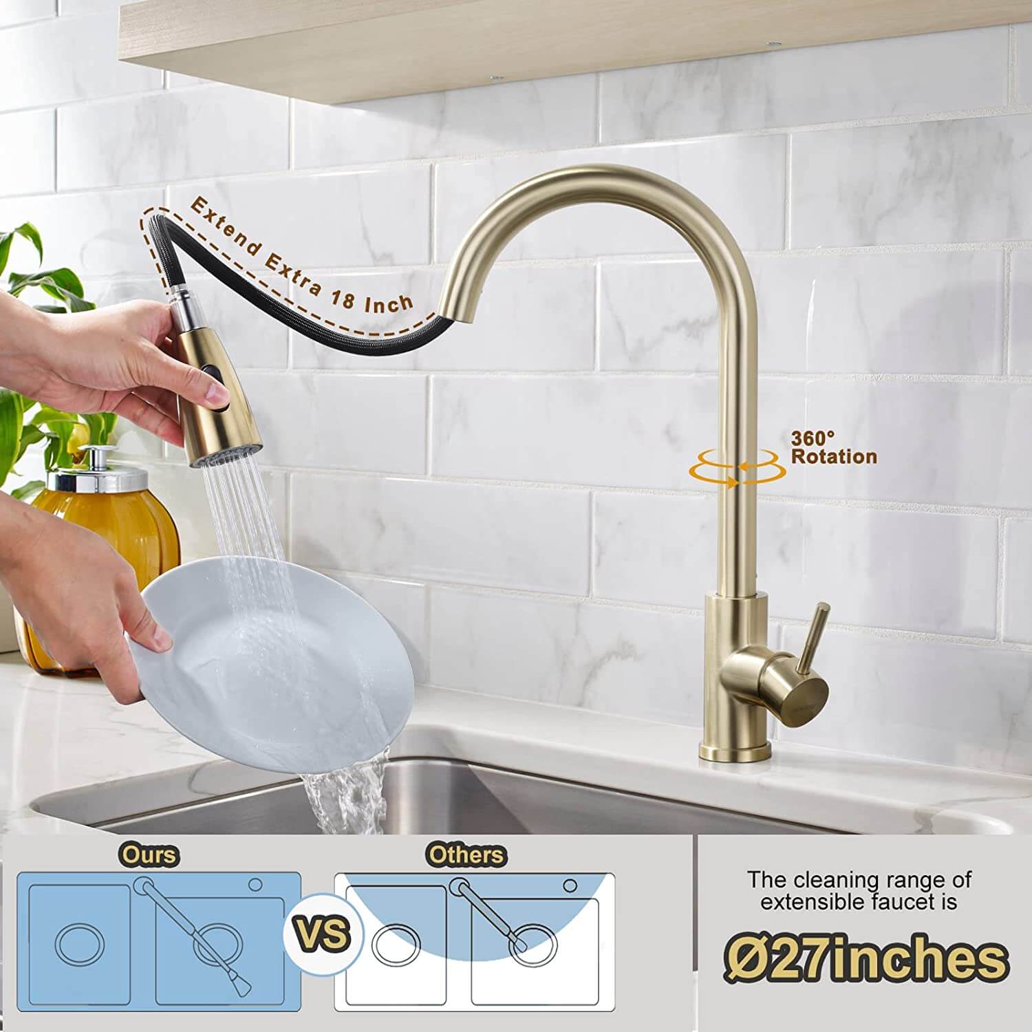 wowow gold kitchen faucet with pull down sprayer