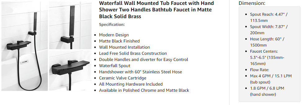 wowow matte black bathroom tub filler faucet with handheld shower