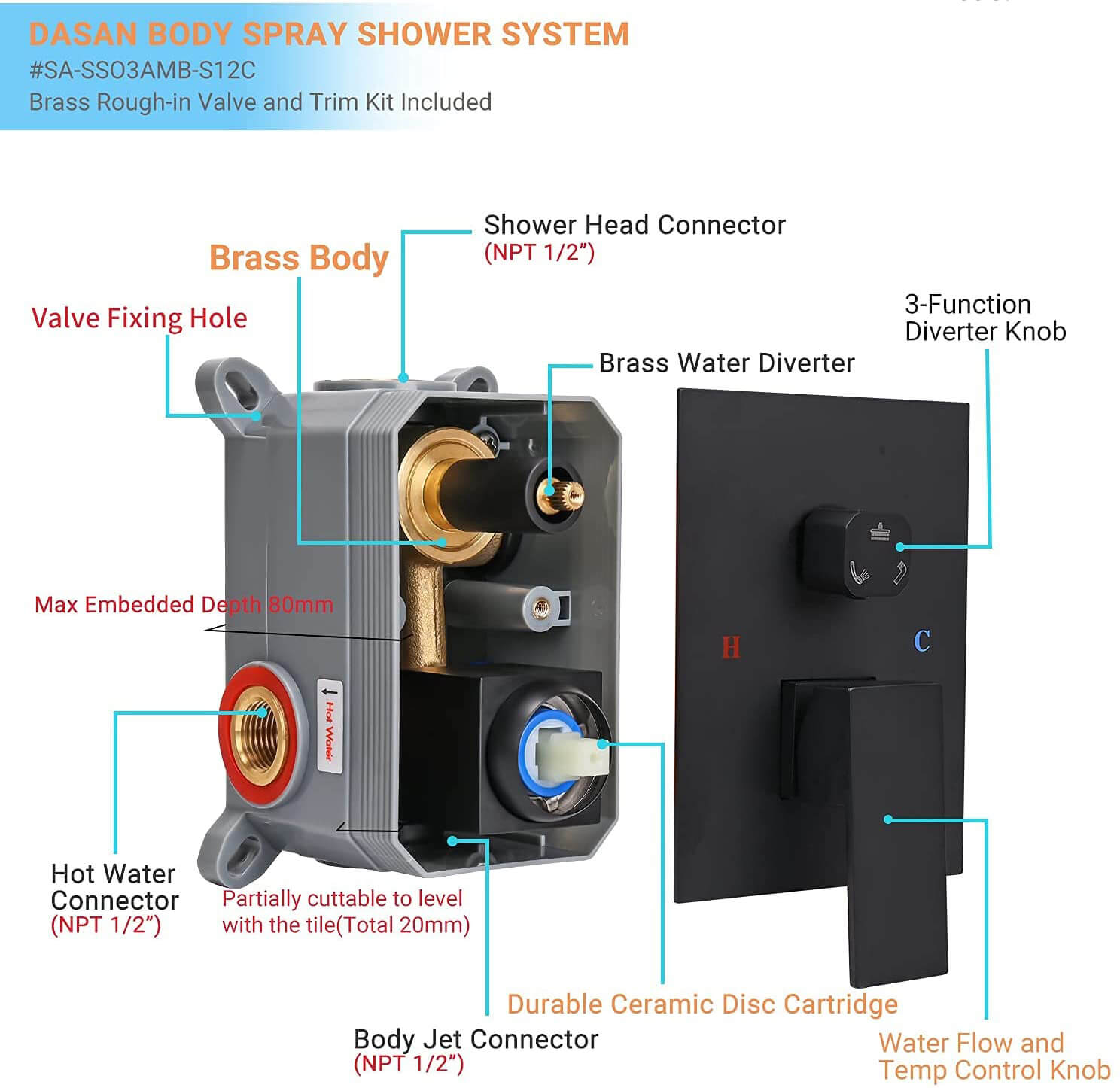 wowow matte black ceiling mounted rain shower system