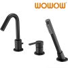 wowow matte black deck mount roman tub faucet with sprayer