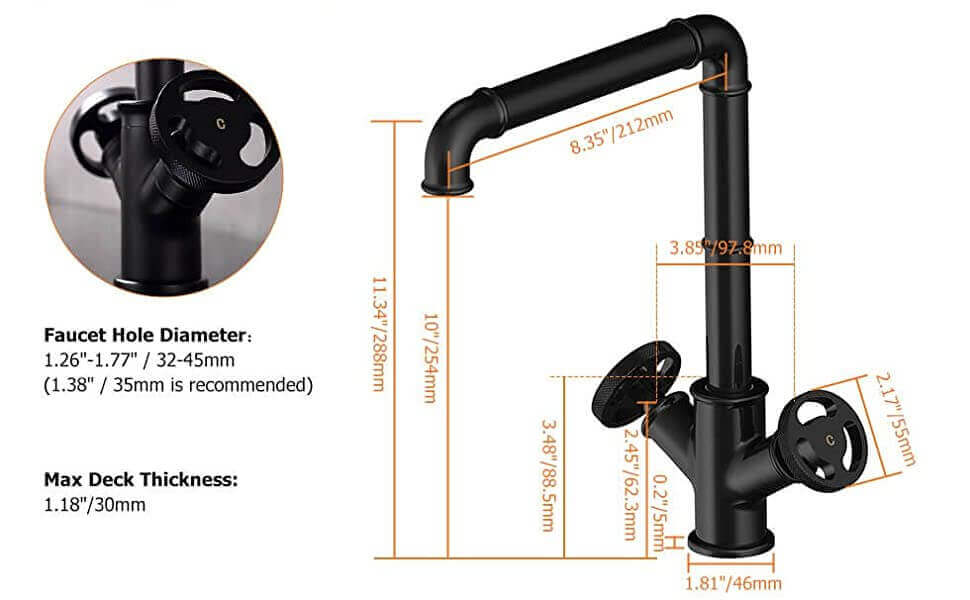 wowow matte black industrial pipe bathroom faucet