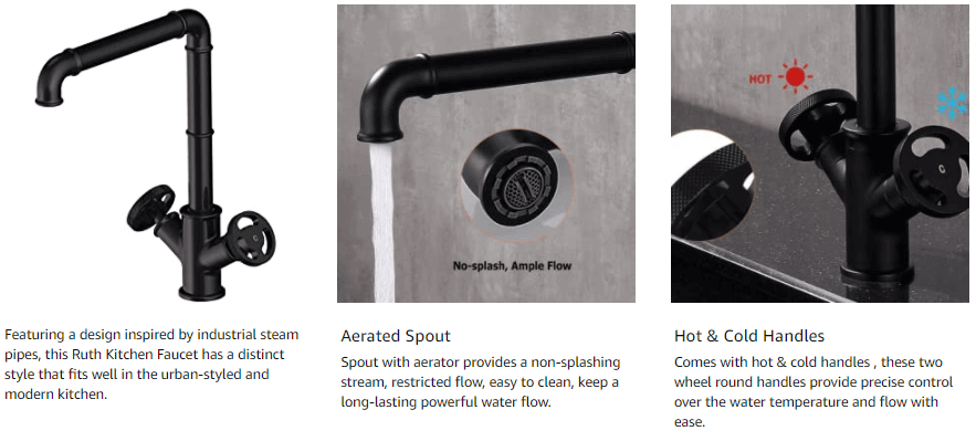 wowow matte black industrial pipe bathroom faucet