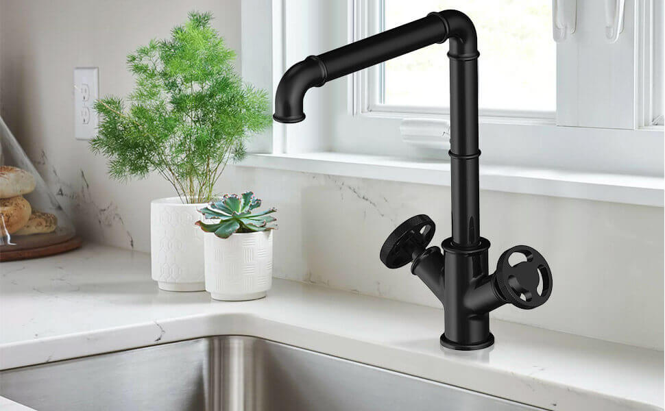 wowow matte black industrial pipe bathroom faucet