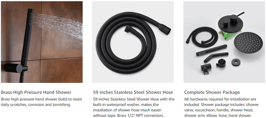 wowow matte black rain shower system with handheld spray