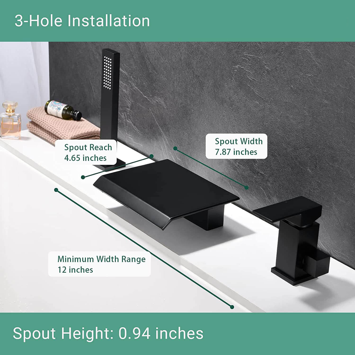 wowow matte black waterfall tub filler faucet with hand shower