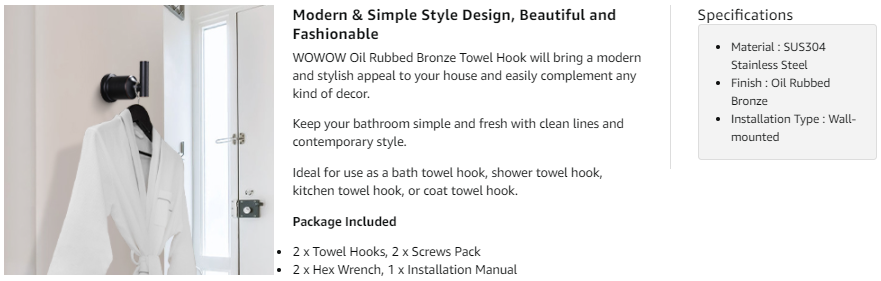 wowow oil rubbed bronze heavy duty towel hooks for bathroom