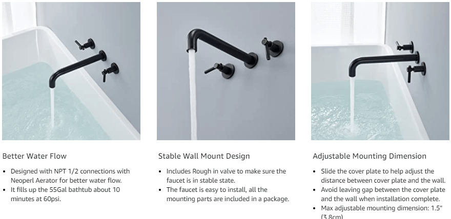 wowow roman wall mount 2 handle oil rubbed bronze tub filler