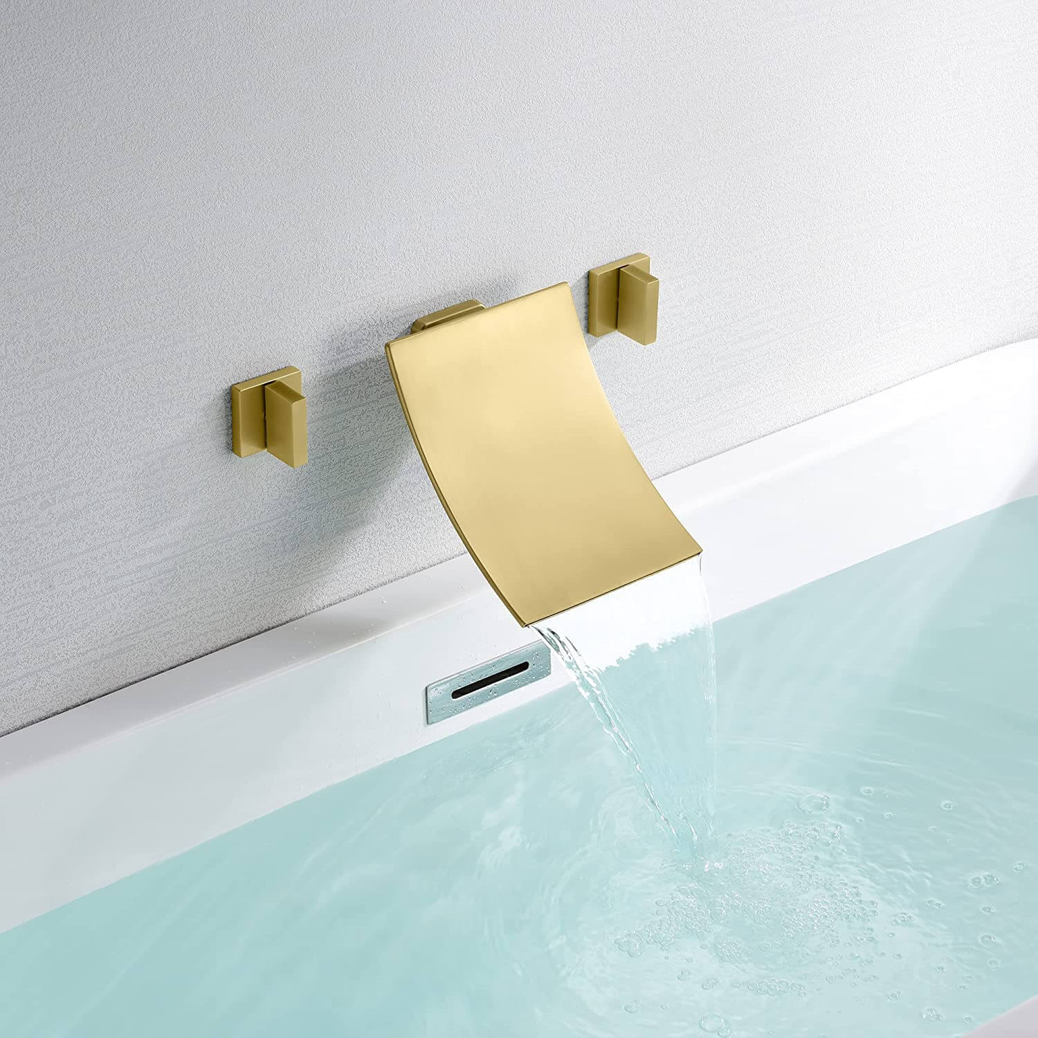 wowow wall mount 2 handle waterfall brushed gold tub filler faucet