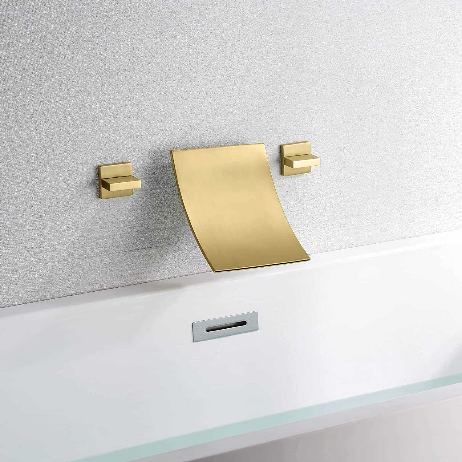 wowow wall mount 2 handle waterfall brushed gold tub filler faucet