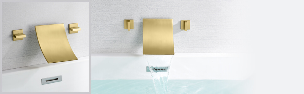 wowow wall mount 2 handle waterfall brushed gold tub filler faucet