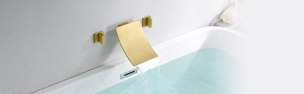 wowow wall mount 2 handle waterfall brushed gold tub filler faucet