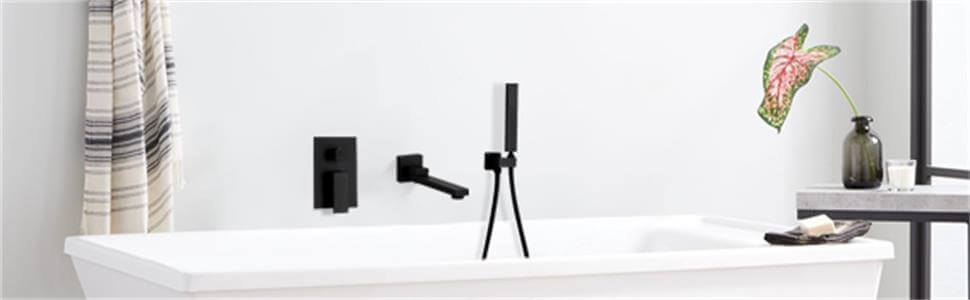 wowow wall mount bathtub faucet with hand shower matte black