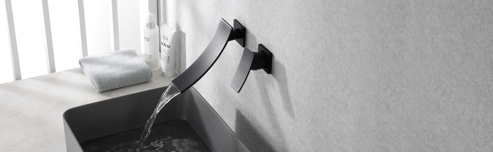 wowow wall mount matte black waterfall bathroom faucet