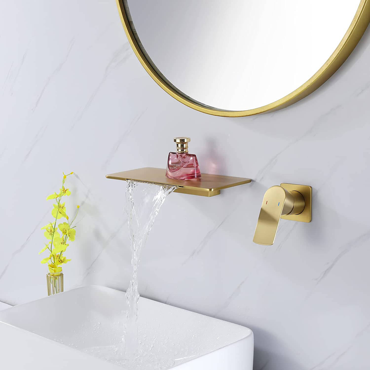 wowow wall mount waterfall brushed brass bathroom faucet