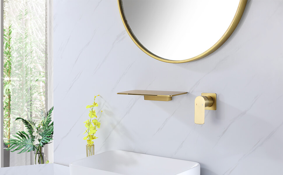 wowow wall mount waterfall brushed brass bathroom faucet 2