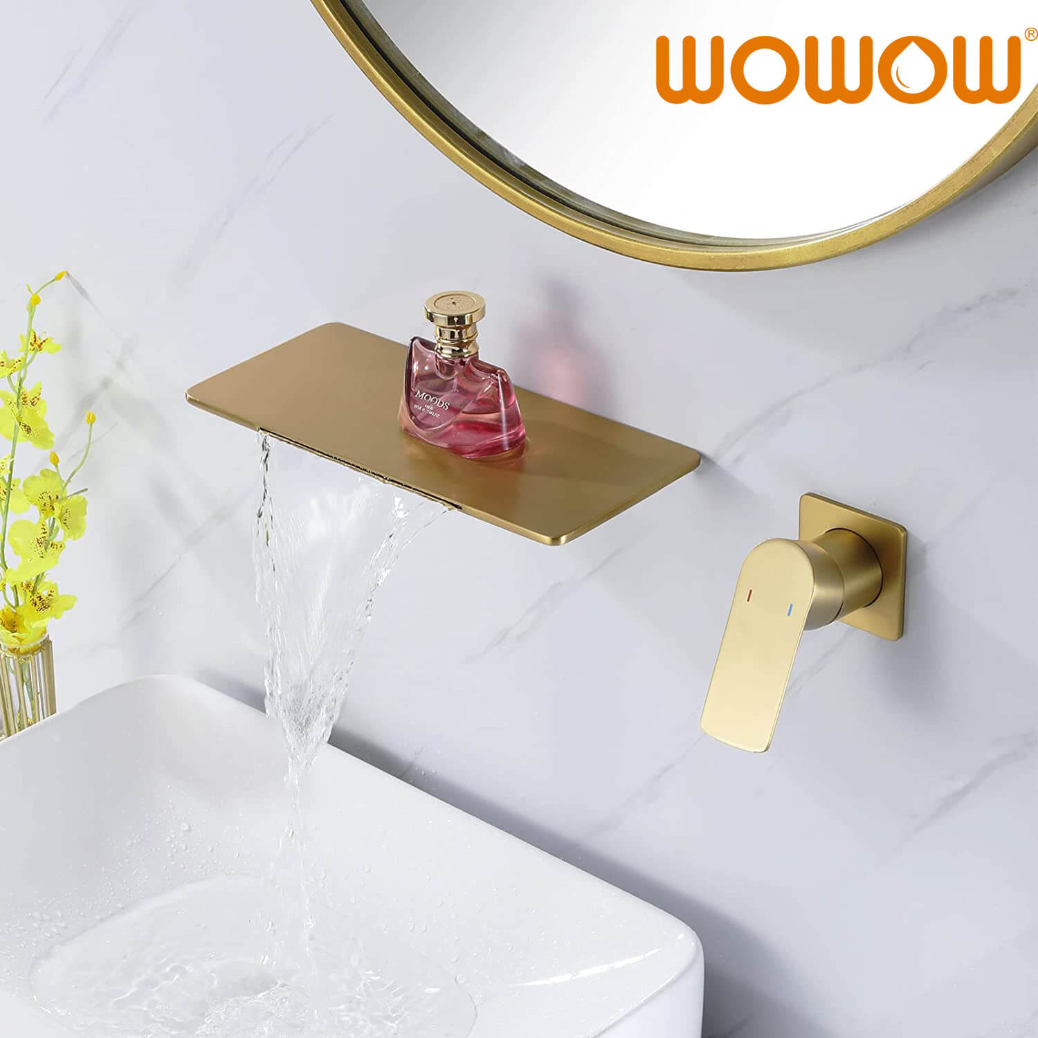 wowow falra szerelhető vízesés szálcsiszolt sárgaréz fürdőszobai csaptelep