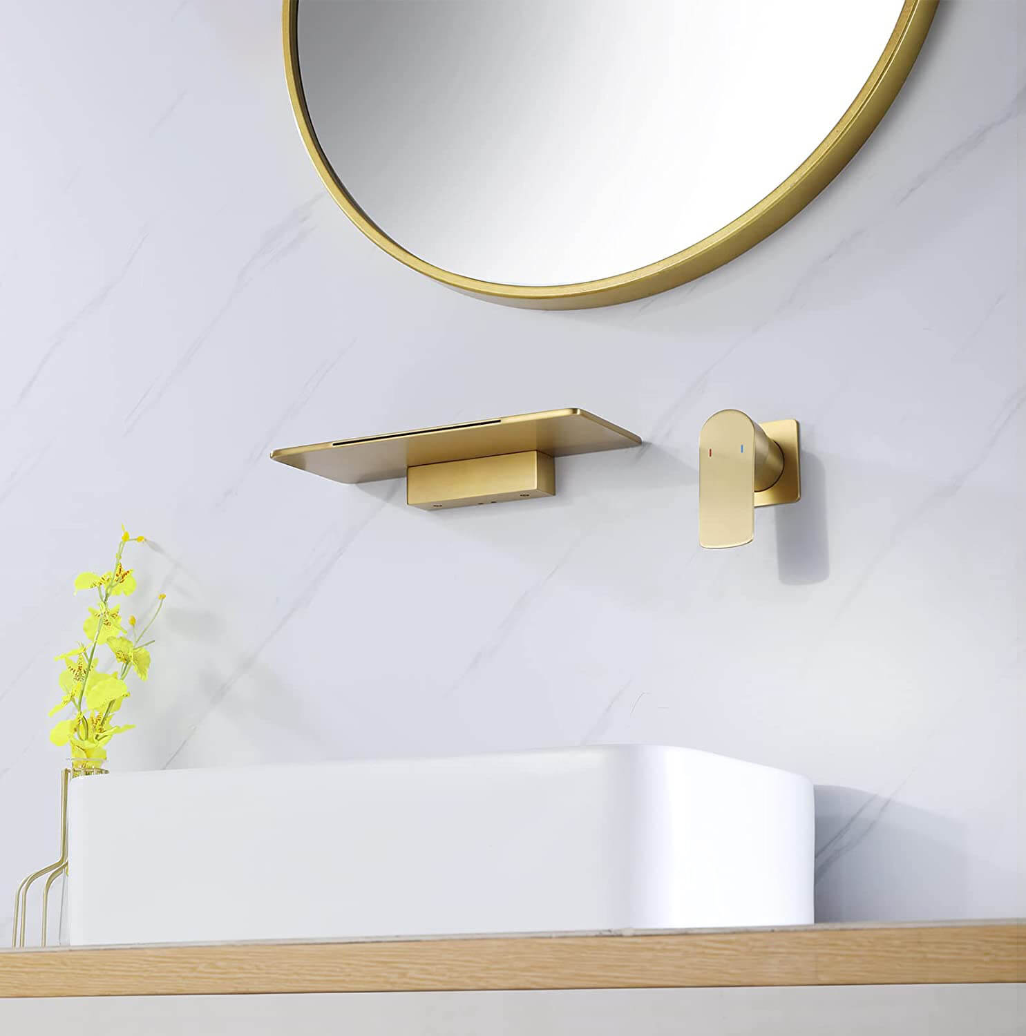 wowow wall mount waterfall brushed brass bathroom faucet