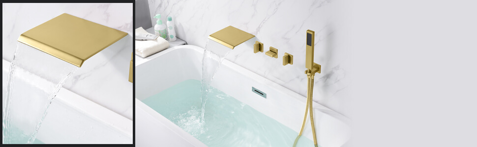 wowow wall mount waterfall brushed gold tub filler with hand shower