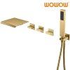 wowow wall mount waterfall brushed gold tub filler with hand shower