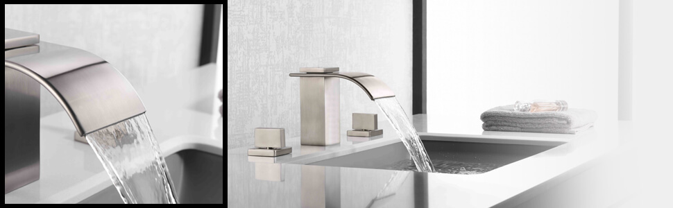 wowow widespread brushed nickel waterfall bathroom faucet 9