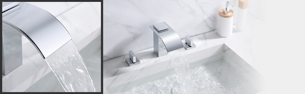 wowow widespread chrome waterfall bathroom faucet