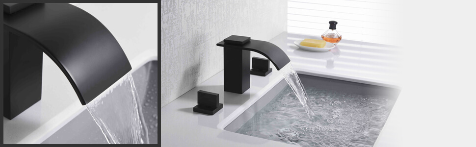 wowow widespread matte black waterfall bathroom faucet