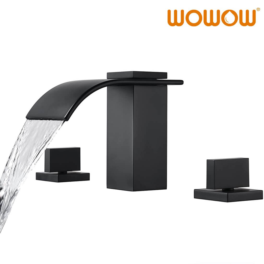wowow widespread matte black waterfall bathroom faucet