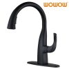 wowow matte black gooseneck pull down kitchen faucet