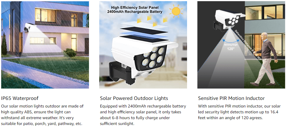 outdoor ip65 waterproof solar security lights with motion sensor