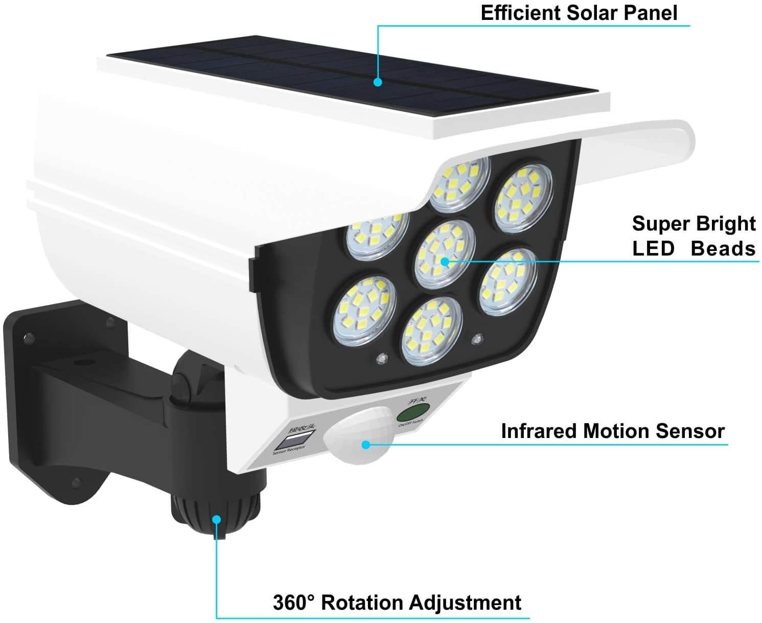 outdoor ip65 waterproof solar security lights with motion sensor