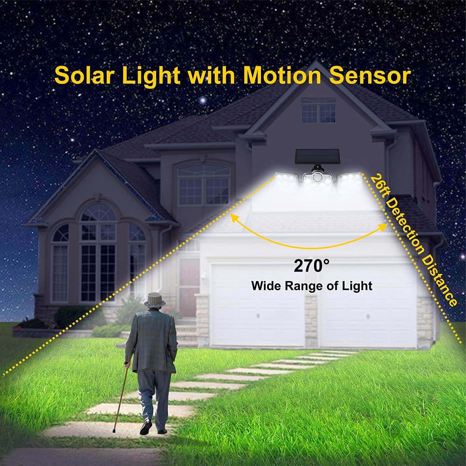 wowow 3 adjustable head ip65 waterproof outdoor solar motion sensor flood lights