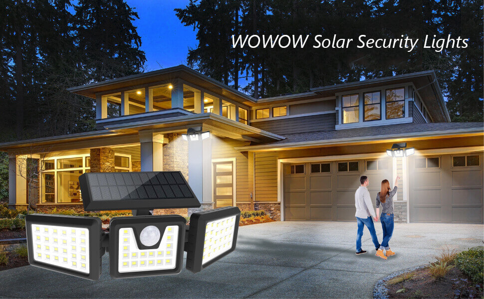 wowow 3 adjustable head outdoor solar motion sensor flood lights