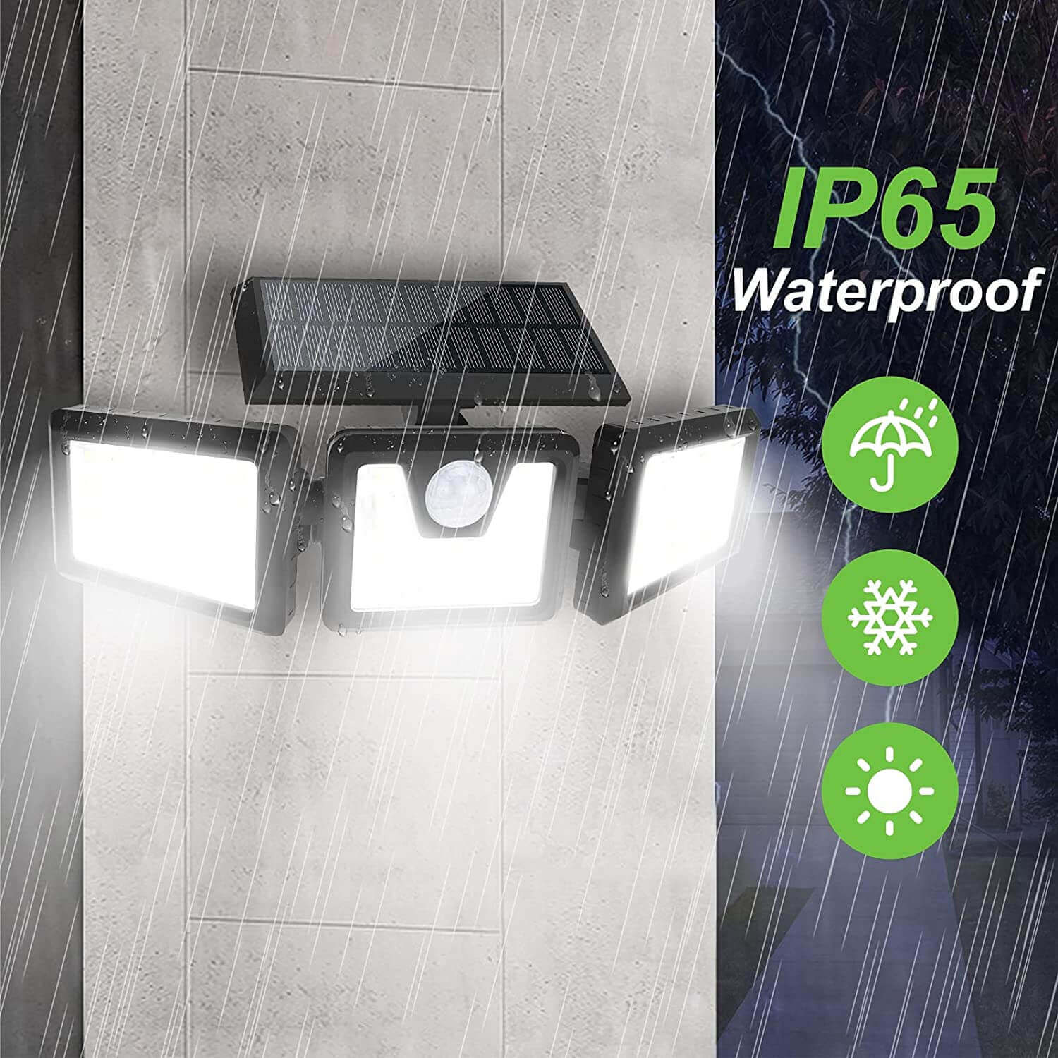 wowow 3 adjustable head outdoor solar motion sensor flood lights