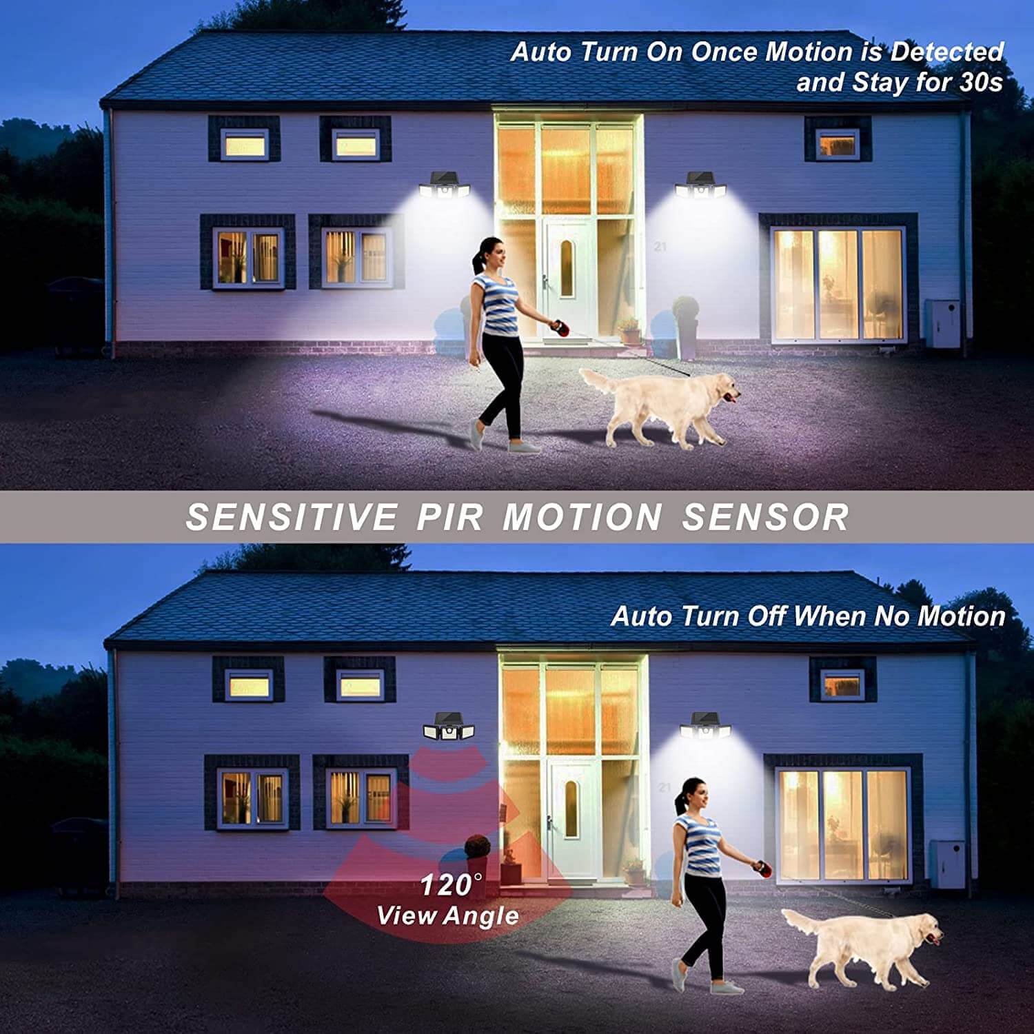 wowow 3 adjustable head outdoor solar motion sensor flood lights