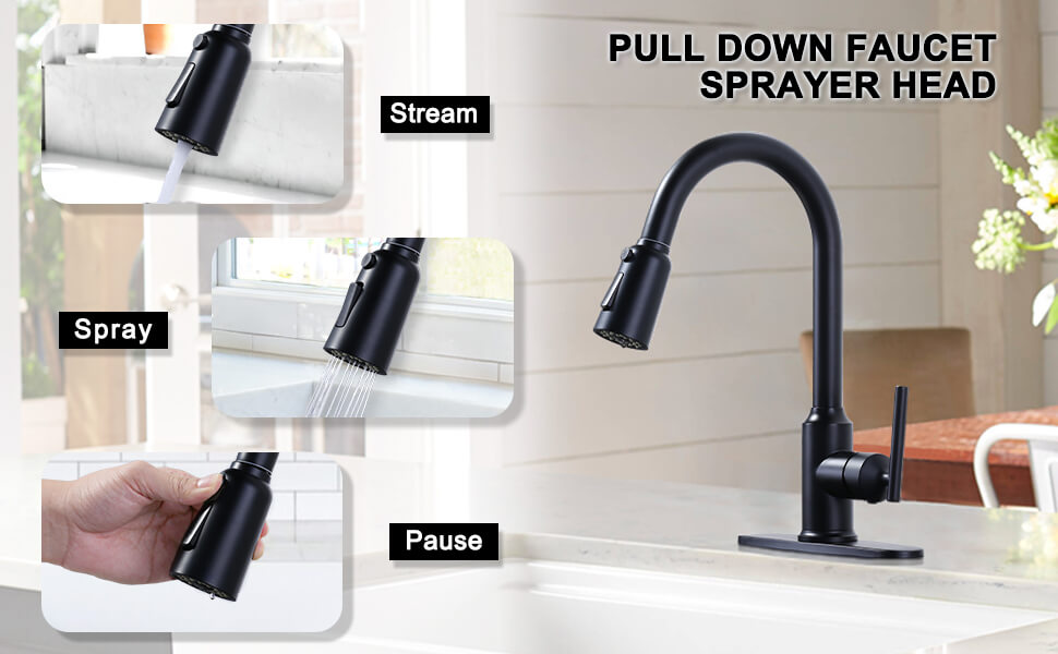 wowow black pull out kitchen faucet pray head replacement