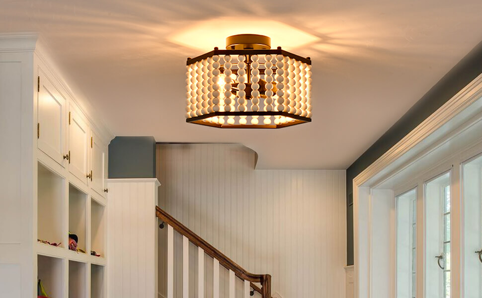 wowow boho farmhouse wood bead chandelier ceiling light fixture