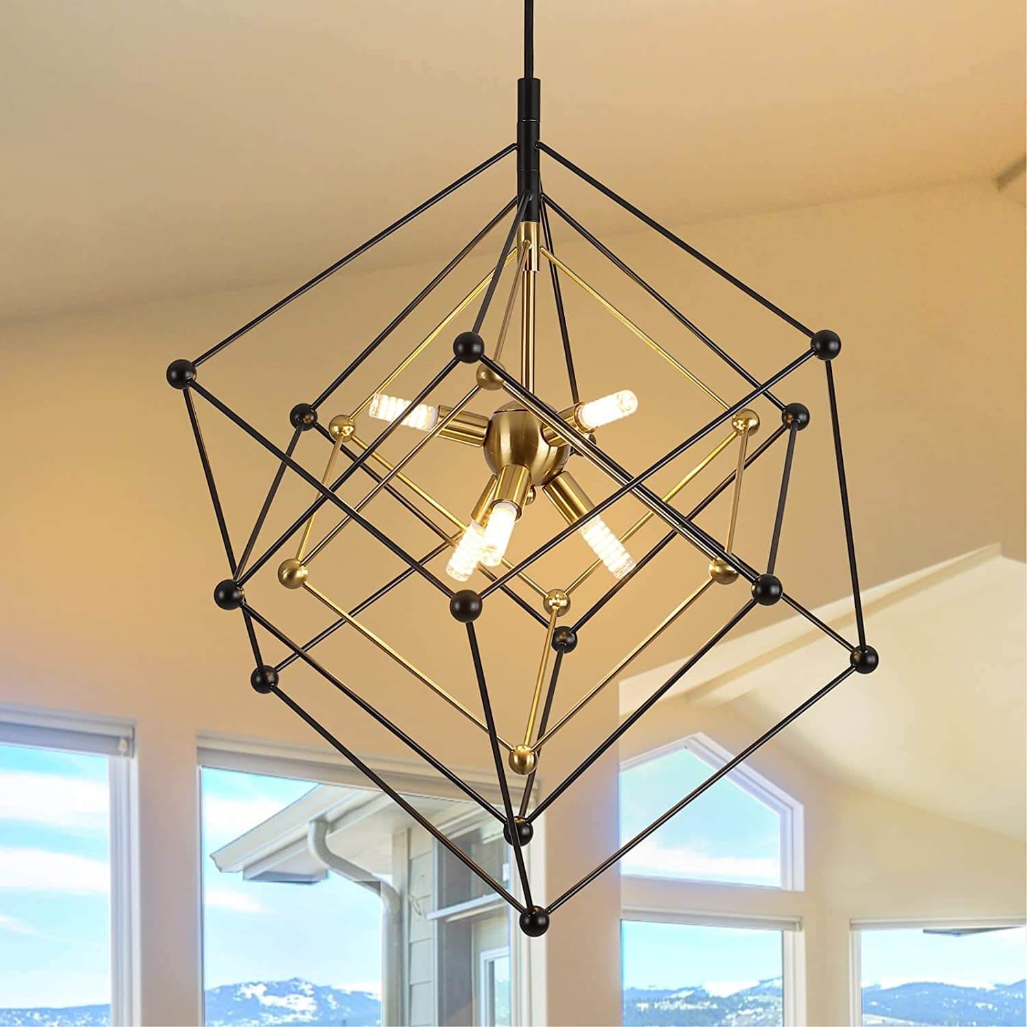 wowow geometric cube pendant light hanging ceiling