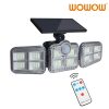 wowow 3 adjustable head ip65 waterproof outdoor solar motion sensor flood lights