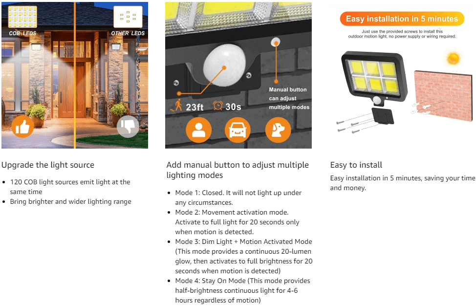 wowow ip65 waterproof solar security light with motion sensor