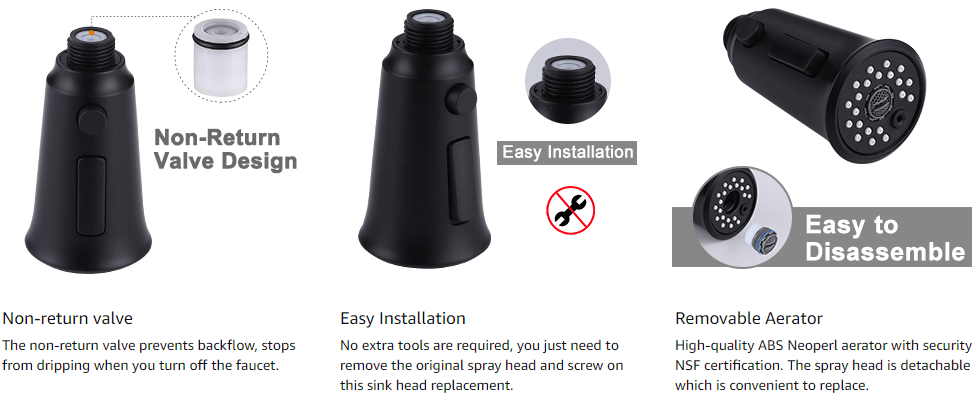 WOWOW Matte Black Kitchen Faucet Spray Head Replacement 17 wowow matte black kitchen faucet spray head replacement