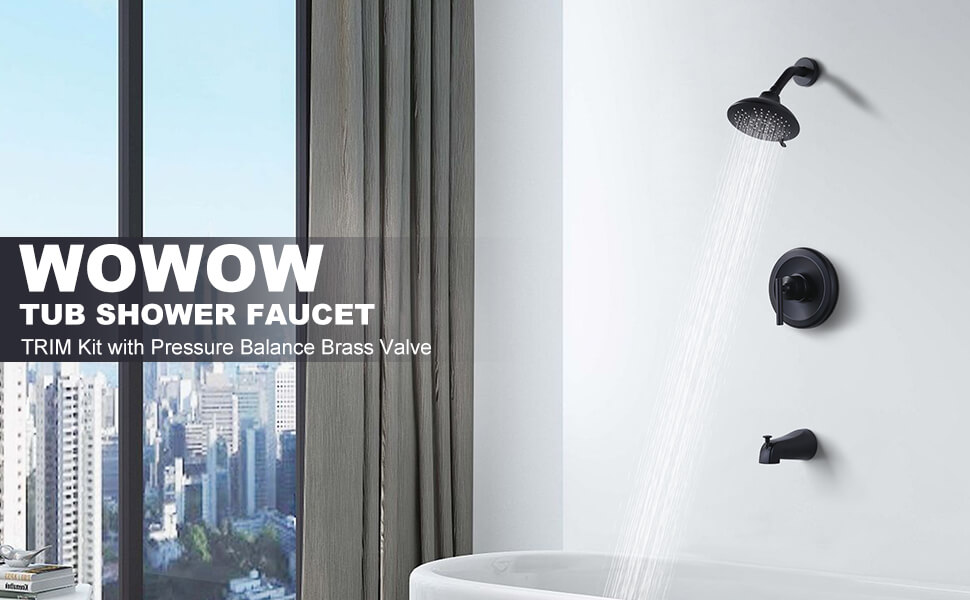 wowow matte black rain shower system with tub spout