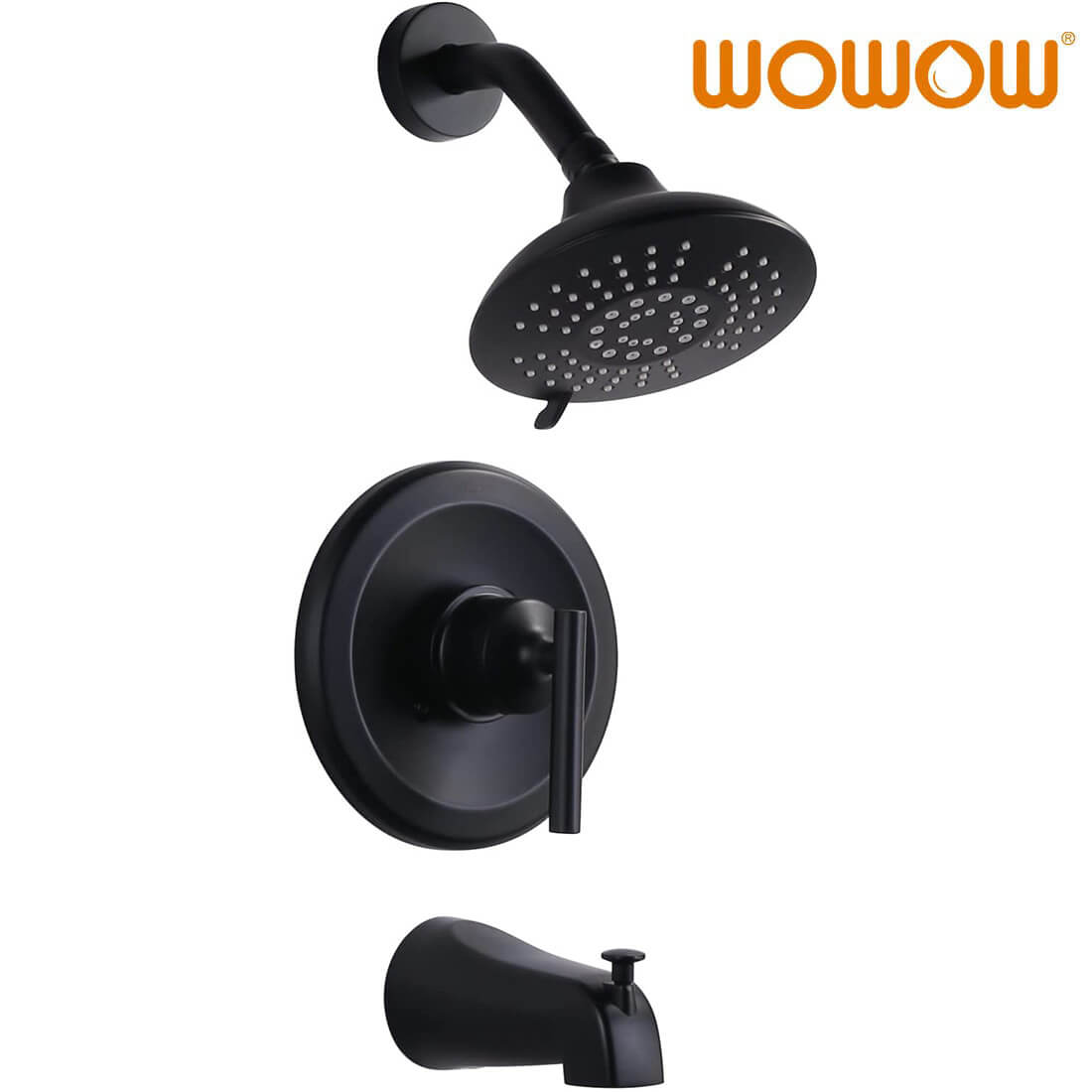 wowow matte black rain shower system with tub spout 2