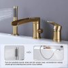 wowow 3 hole brushed gold waterfall roman tub faucet with hand shower