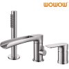 wowow 3 hole brushed nickel waterfall roman tub faucet with hand shower