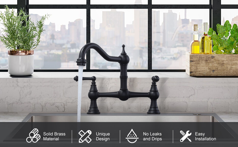 wowow black 2 hole vintage antique brass farmhouse bridge kitchen faucet How to maintain your bridge kitchen faucet