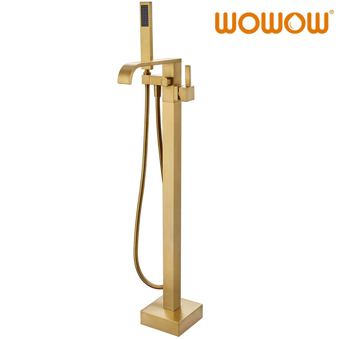 wowow brushed gold floor mount freestanding tub faucet with hand shower