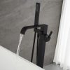 wowow matte black floor mount freestanding tub faucet with hand shower