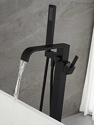 wowow matte black floor mount freestanding tub faucet with hand shower