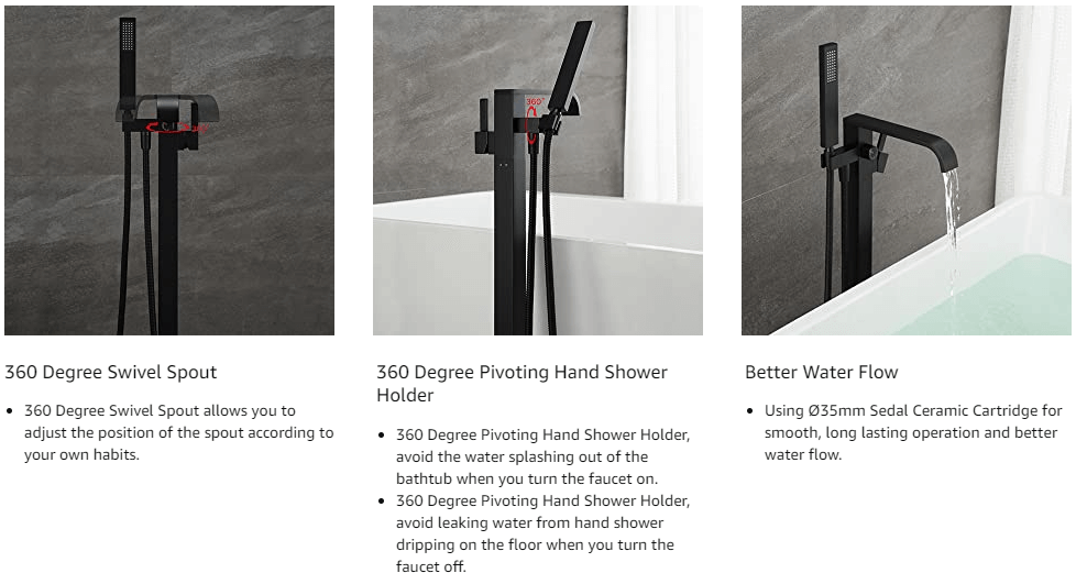 wowow matte black floor mount freestanding tub faucet with hand shower